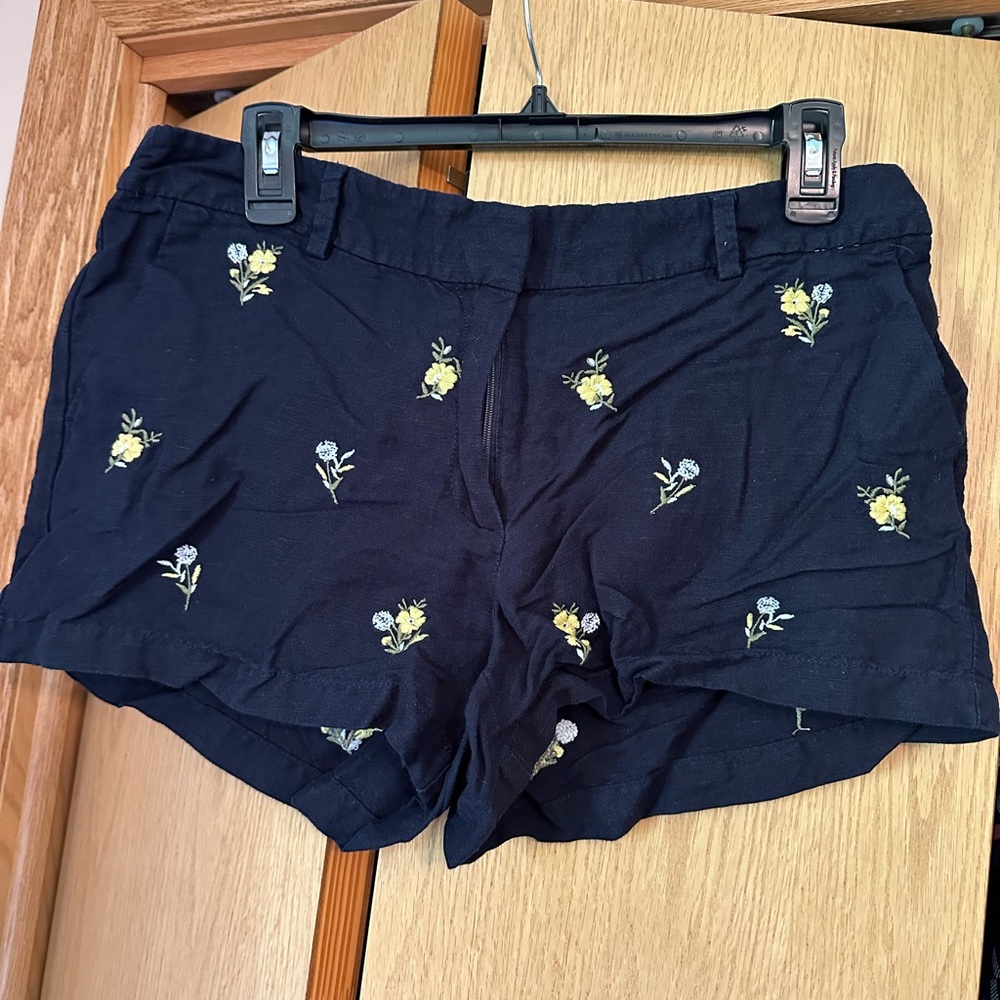 LOFT Blue High Waist Shorts with Tropical Motifs